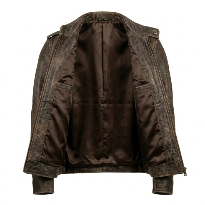 Men's Premium Brown Distressed Leather Jackets MAS Leather Garments Inner View