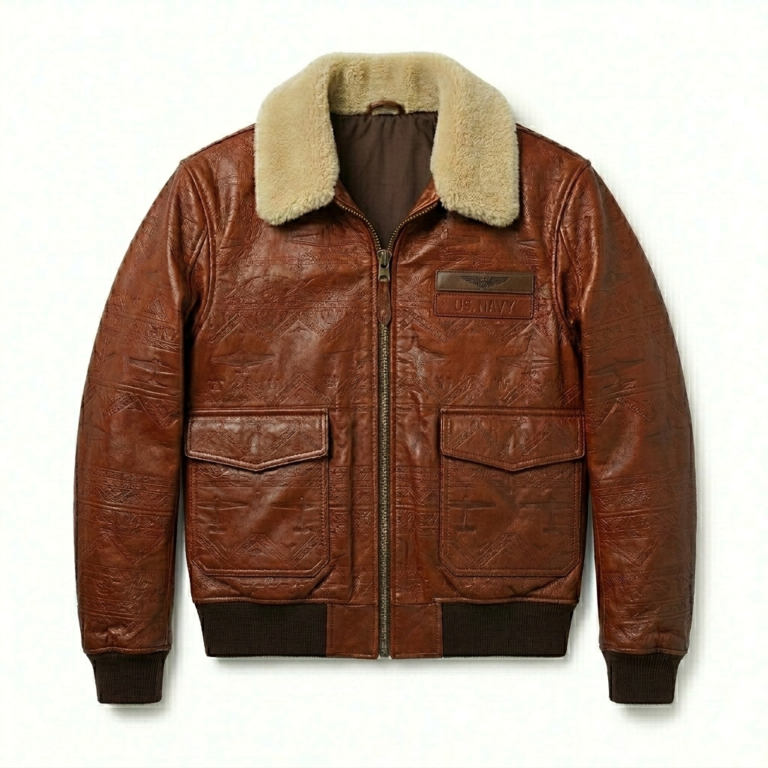 Men's Premium Brown Genuine Embossed Leather Jackets MAS Leather Garments