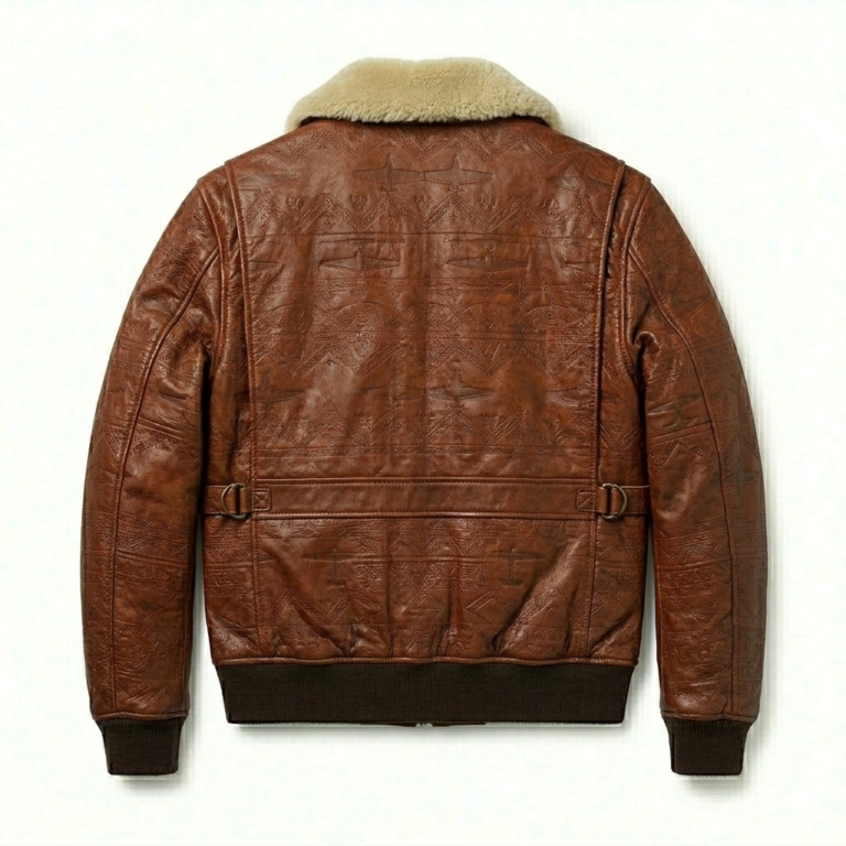 Men's Premium Brown Genuine Embossed Leather Jackets MAS Leather Garments Back View