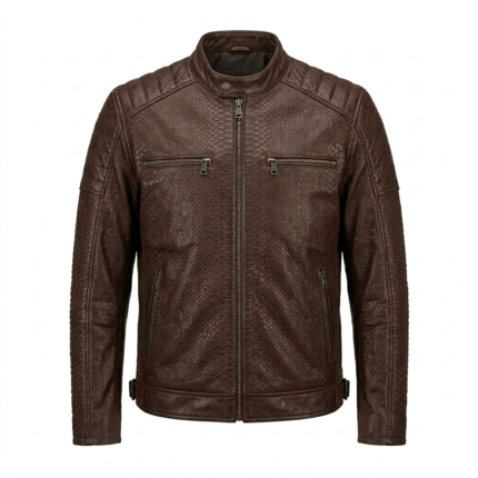 Men's Premium Brown Genuine Snake Embossed Leather Jackets MAS Leather Garments