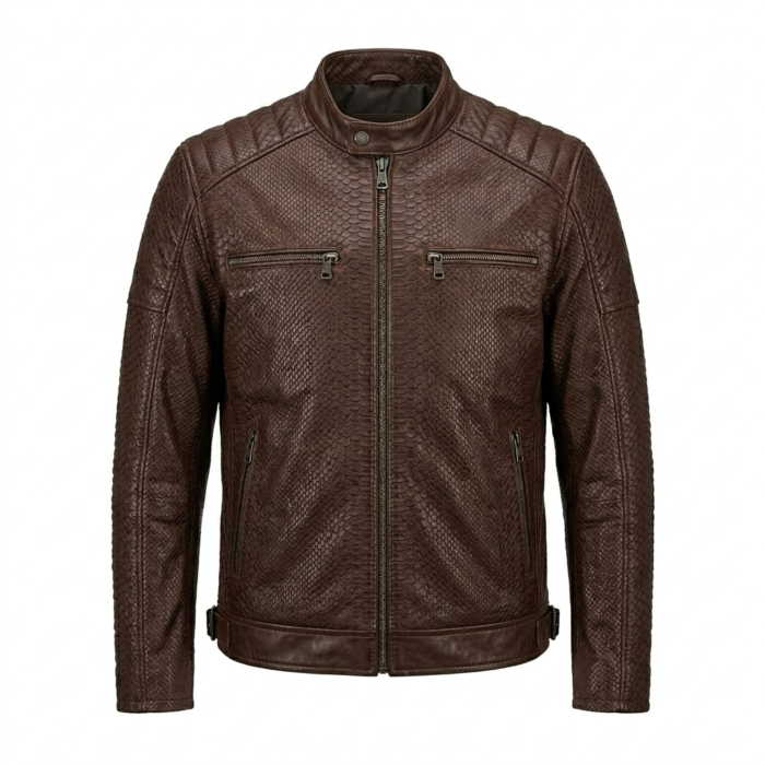 Men's Premium Brown Genuine Snake Embossed Leather Jackets MAS Leather Garments