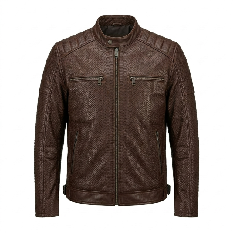 Men's Premium Brown Genuine Snake Embossed Leather Jackets MAS Leather Garments
