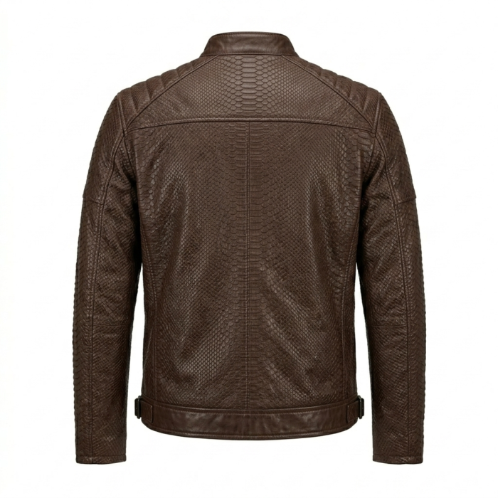 Men's Premium Brown Genuine Snake Embossed Leather Jackets MAS Leather Garments Back View