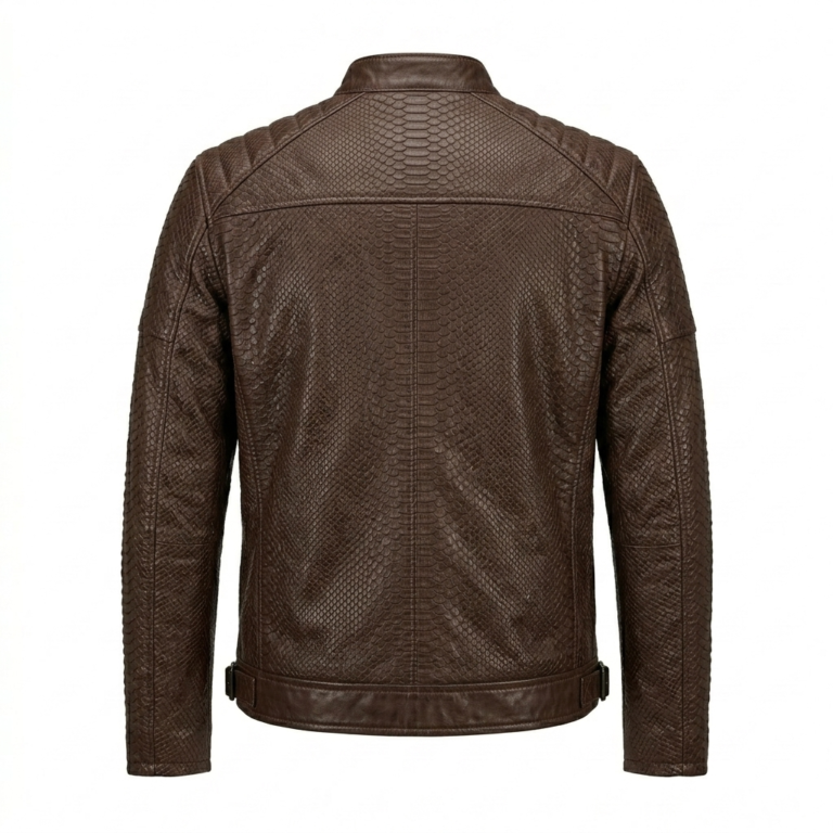 Men's Premium Brown Genuine Snake Embossed Leather Jackets MAS Leather Garments Back View