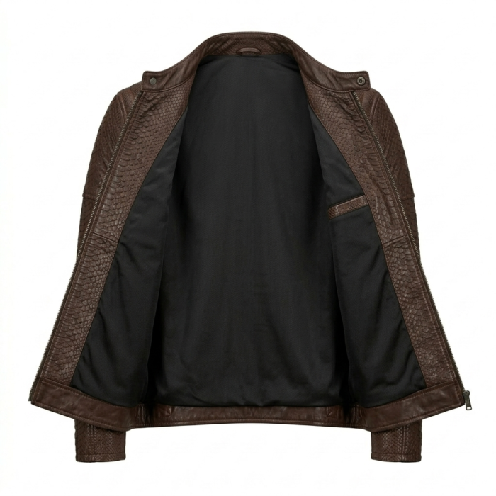 Men's Premium Brown Genuine Snake Embossed Leather Jackets MAS Leather Garments Inner View