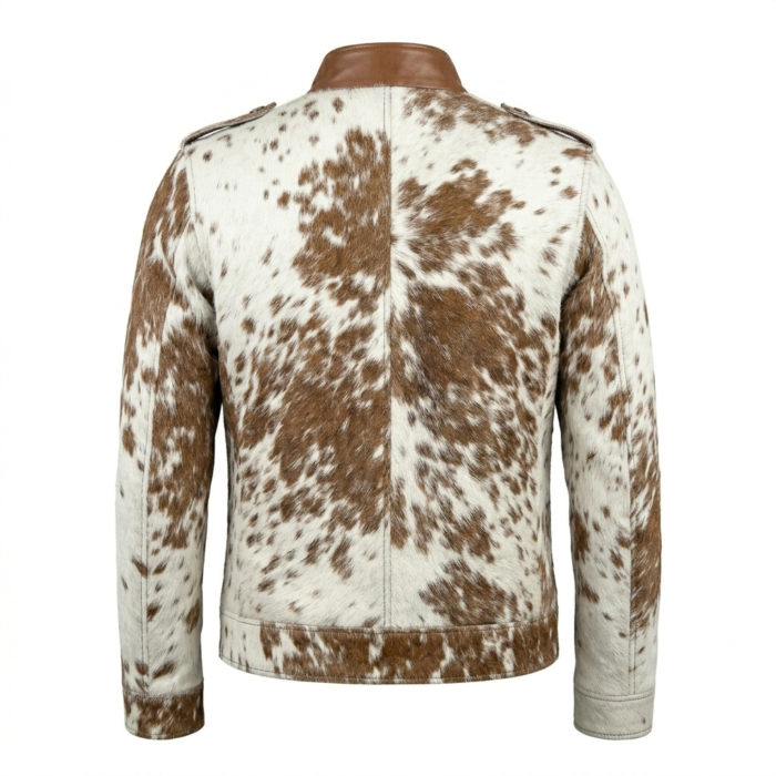 Men's Premium Brown White Pony Hair Leather Jacket MAS Leather Garments Back View