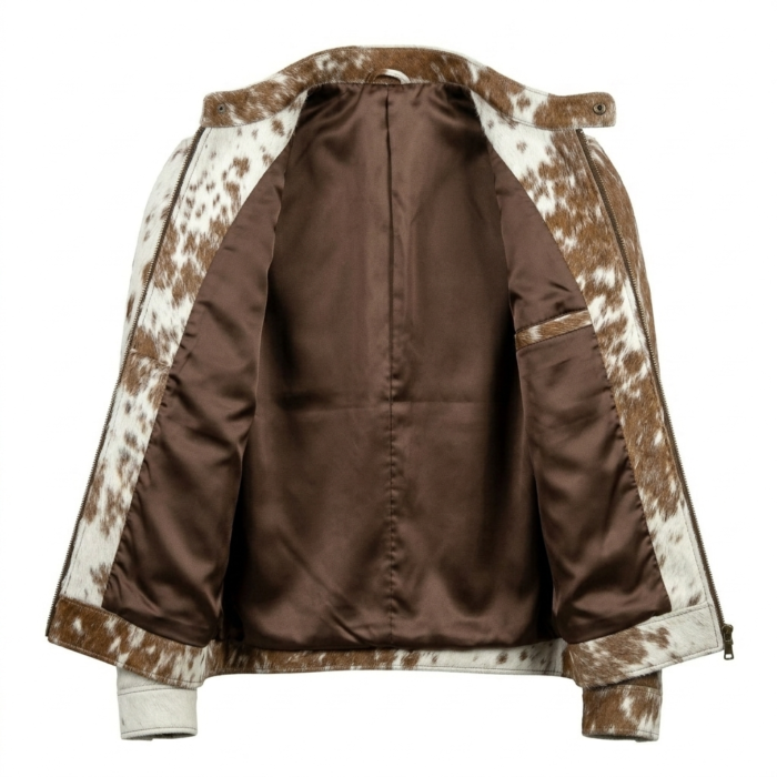 Men's Premium Brown White Pony Hair Leather Jacket MAS Leather Garments Inner View