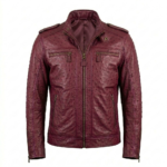 Men's Premium Burgundy Ostrich Embossed Leather Jacket MAS Leather Garments
