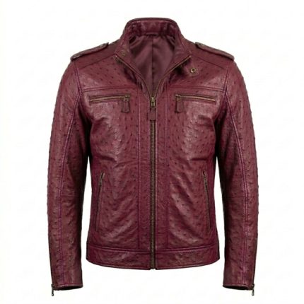 Men's Premium Burgundy Ostrich Embossed Leather Jacket MAS Leather Garments