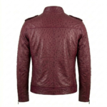 Men's Premium Burgundy Ostrich Embossed Leather Jacket MAS Leather Garments Back View