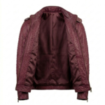 Men's Premium Burgundy Ostrich Embossed Leather Jacket MAS Leather Garments Inner view