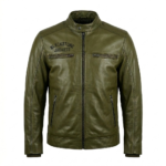 Men's Premium Green Embroidered Leather Jacket MAS Leather Garments