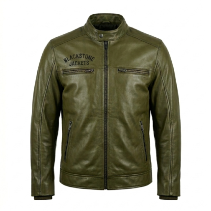 Men's Premium Green Embroidered Leather Jacket MAS Leather Garments