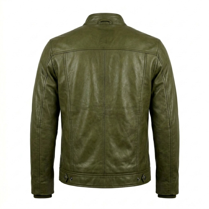 Men's Premium Green Embroidered Leather Jacket MAS Leather Garments Back View
