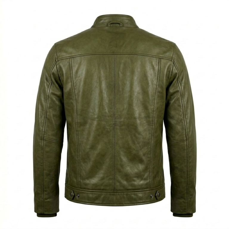 Men's Premium Green Embroidered Leather Jacket MAS Leather Garments Back View