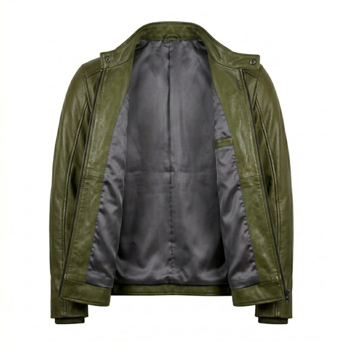 Men's Premium Green Embroidered Leather Jacket MAS Leather Garments Inner View