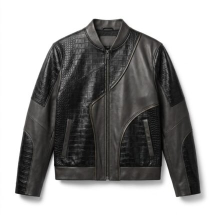 Men's Premium Grey Crocodile Embossed Real Leather Jacket MAS Leather Garments