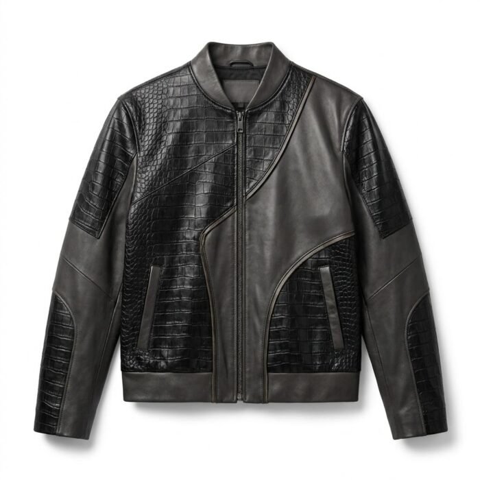 Men's Premium Grey Crocodile Embossed Real Leather Jacket MAS Leather Garments