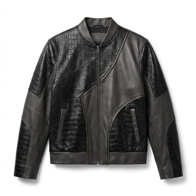 Men's Premium Grey Crocodile Embossed Real Leather Jacket MAS Leather Garments
