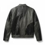 Men's Premium Grey Crocodile Embossed Real Leather Jacket MAS Leather Garments Back View