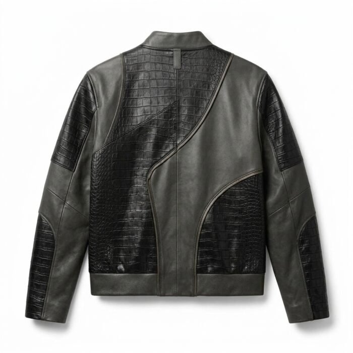 Men's Premium Grey Crocodile Embossed Real Leather Jacket MAS Leather Garments Back View