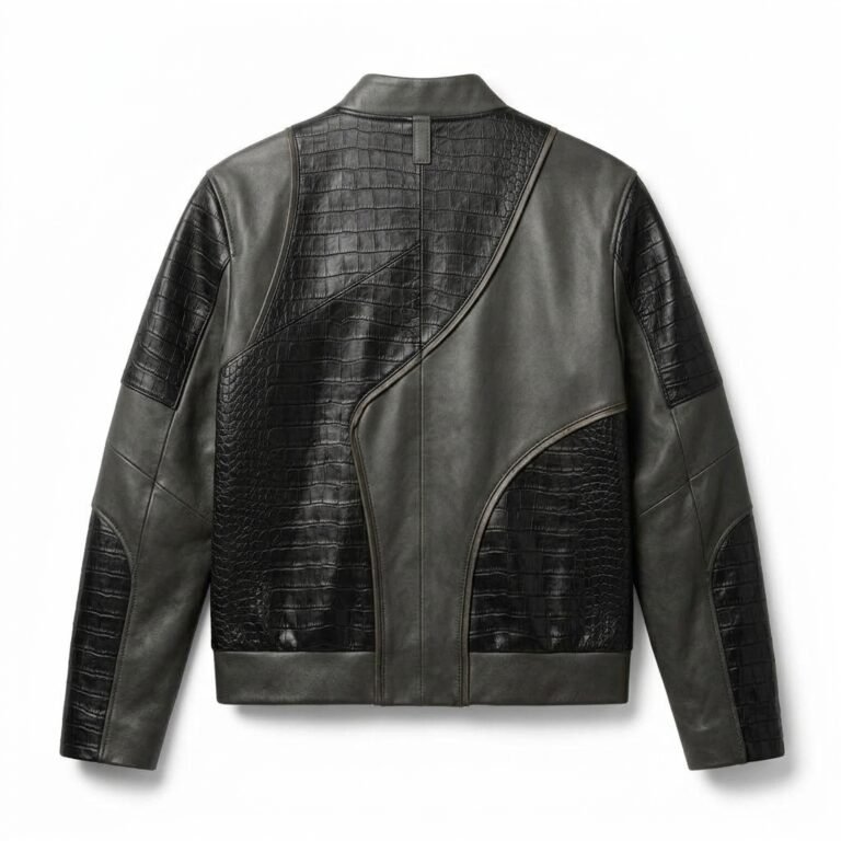 Men's Premium Grey Crocodile Embossed Real Leather Jacket MAS Leather Garments Back View