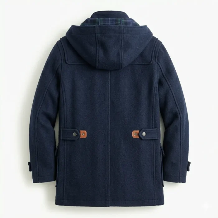 Modern Men's Navy Blue Wool Duffle Coat Sale front MAS Leather Garments
