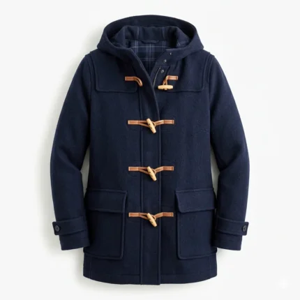 Modern Men's Navy Blue Wool Duffle Coat Sale front MAS Leather Garments