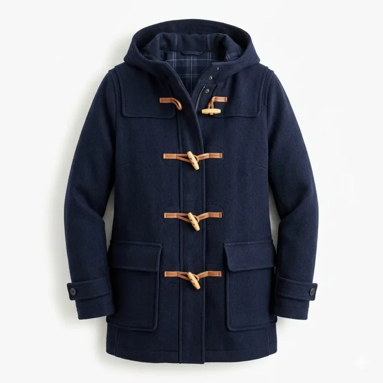 Modern Men's Navy Blue Wool Duffle Coat Sale front MAS Leather Garments