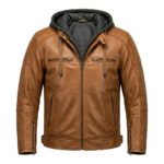 Opulent Men's Brown Leather Hooded Jacket MAS Leather Garments