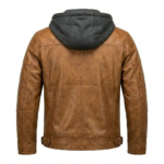 Opulent Men's Brown Leather Hooded Jacket MAS Leather Garments Back View