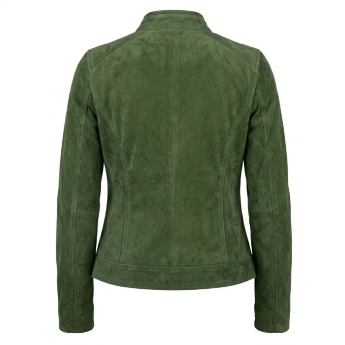 Opulent Women's Forest Green Suede Jacket MAS Leather Garments Back View