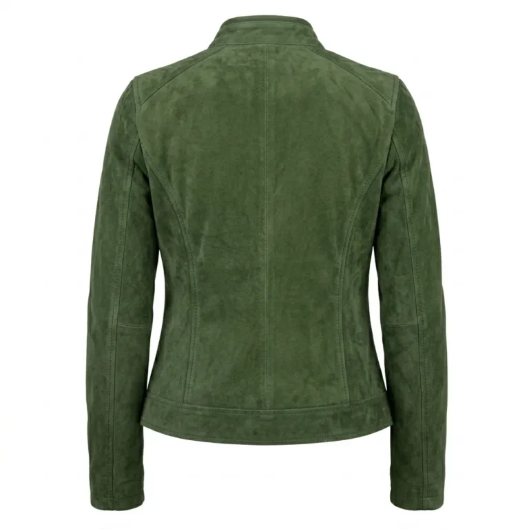 Opulent Women's Forest Green Suede Jacket MAS Leather Garments Back View