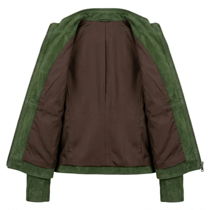 Opulent Women's Forest Green Suede Jacket MAS Leather Garments Inner View