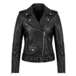 Performance Wear Women's Black Ostrich Embossed Leather Jacket MAS Leather Garments