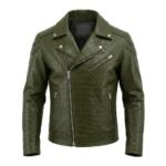 Premium Green Crocodile Embossed Mens Leather Jacket MAS Leather Garments