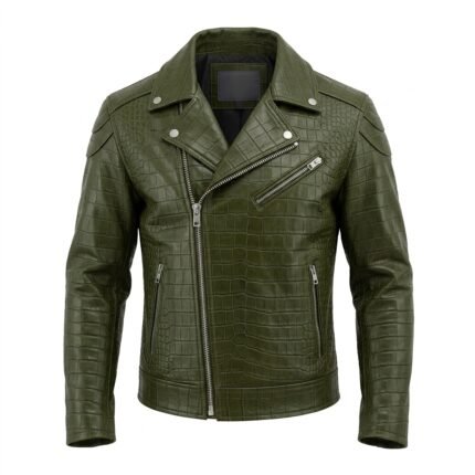 Premium Green Crocodile Embossed Mens Leather Jacket MAS Leather Garments