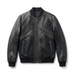 Premium Men's Black Crocodile Embossed Bomber Leather Jacket MAS Leather Garments