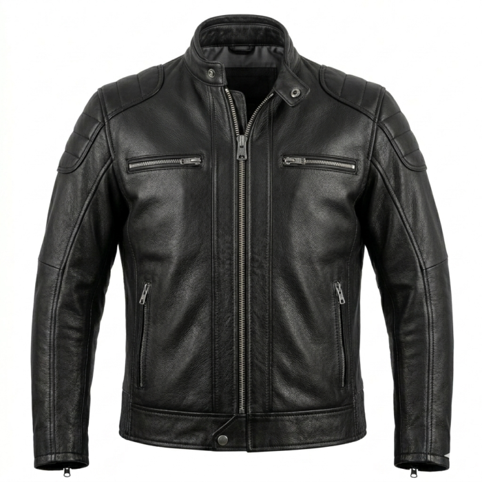 Premium Men's Black Genuine Leather Cafe Racer Jacket MAS Leather Garments