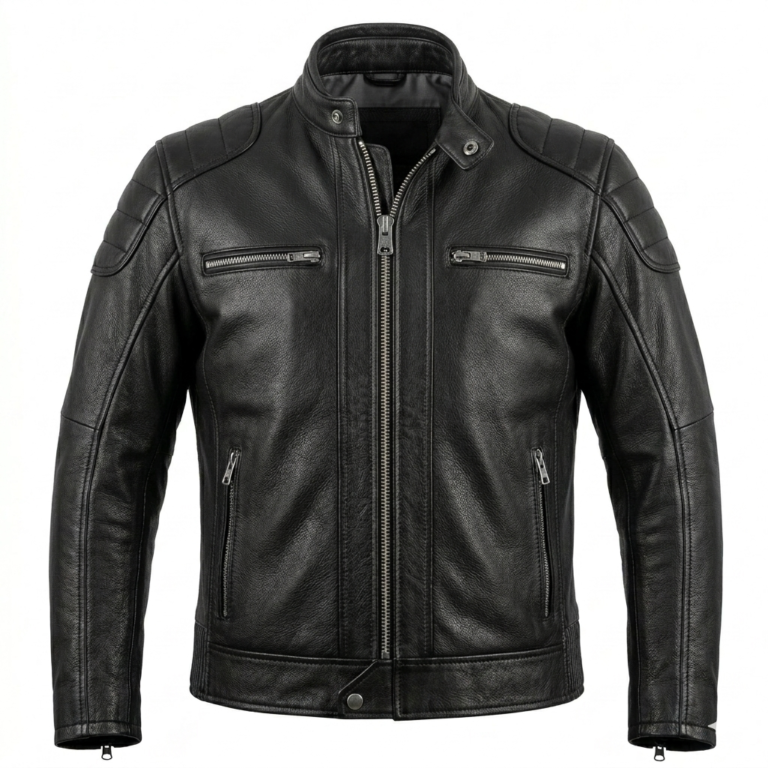 Premium Men's Black Genuine Leather Cafe Racer Jacket MAS Leather Garments