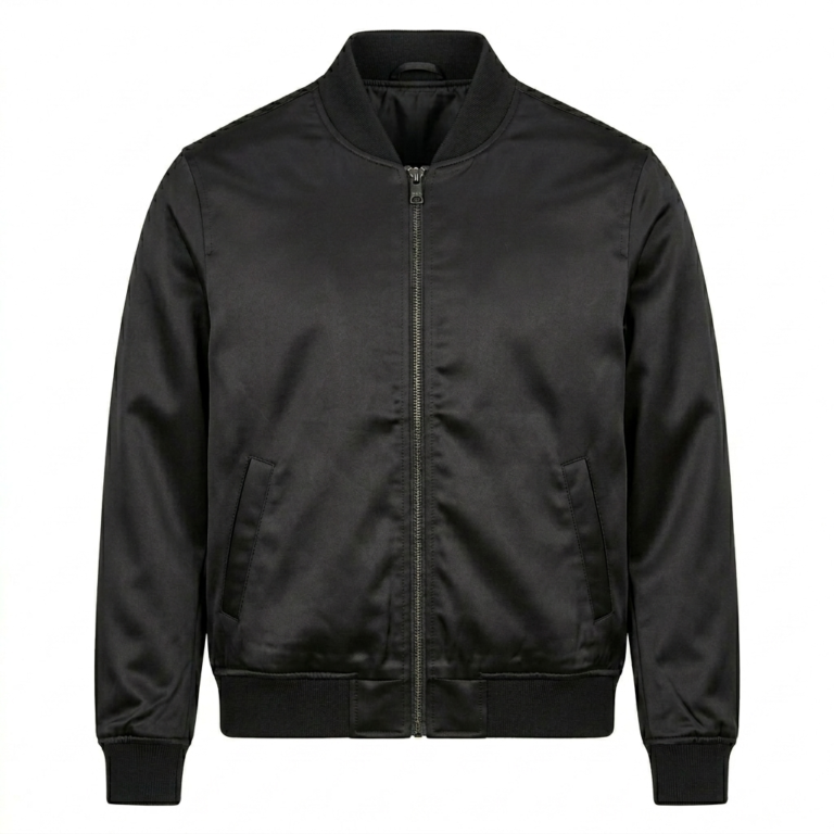 Premium Men's Black Satin Bomber Jacket MAS Leather Garments