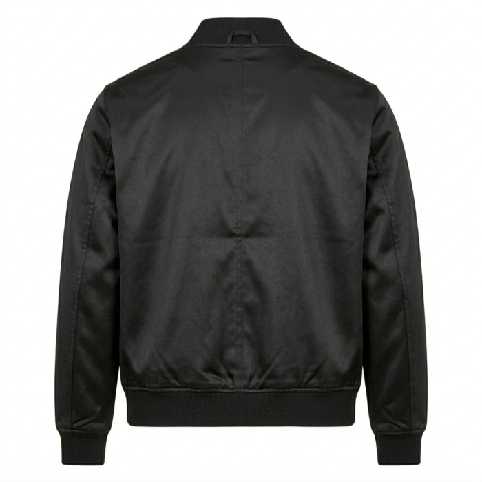 Premium Men's Black Satin Bomber Jacket MAS Leather Garments Back View