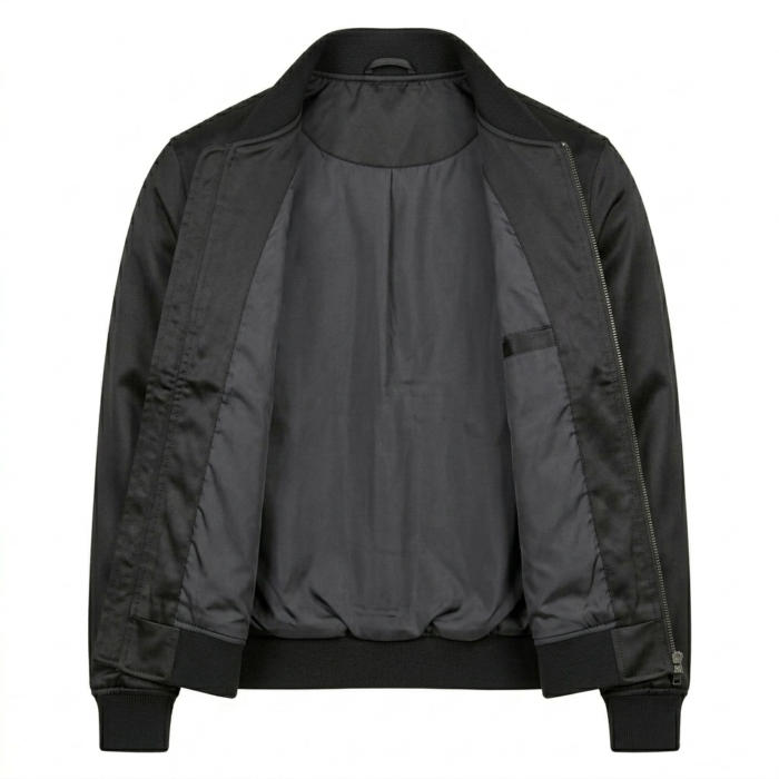 Premium Men's Black Satin Bomber Jacket MAS Leather Garments Inner View