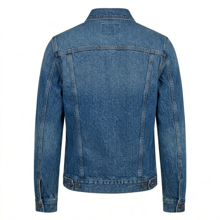 Premium Men's Blue Cotton Denim Jacket MAS Leather Garments Back View
