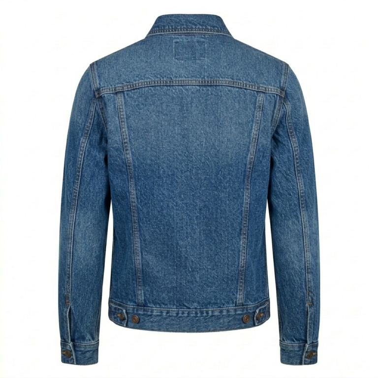 Premium Men's Blue Cotton Denim Jacket MAS Leather Garments Back View