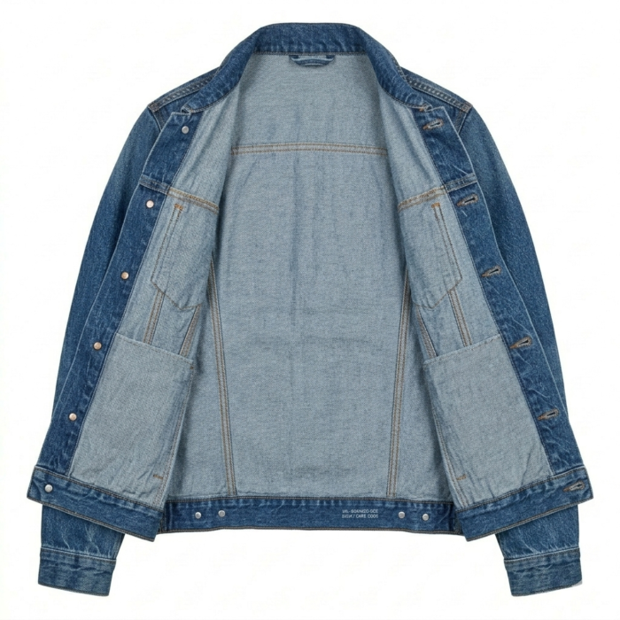 Premium Men's Blue Cotton Denim Jacket MAS Leather Garments Inner View