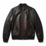 Premium Men's Brown Crocodile Embossed Real Leather Jacket MAS Leather Garments