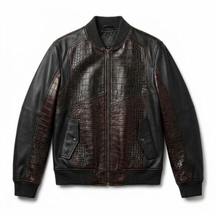 Premium Men's Brown Crocodile Embossed Real Leather Jacket MAS Leather Garments