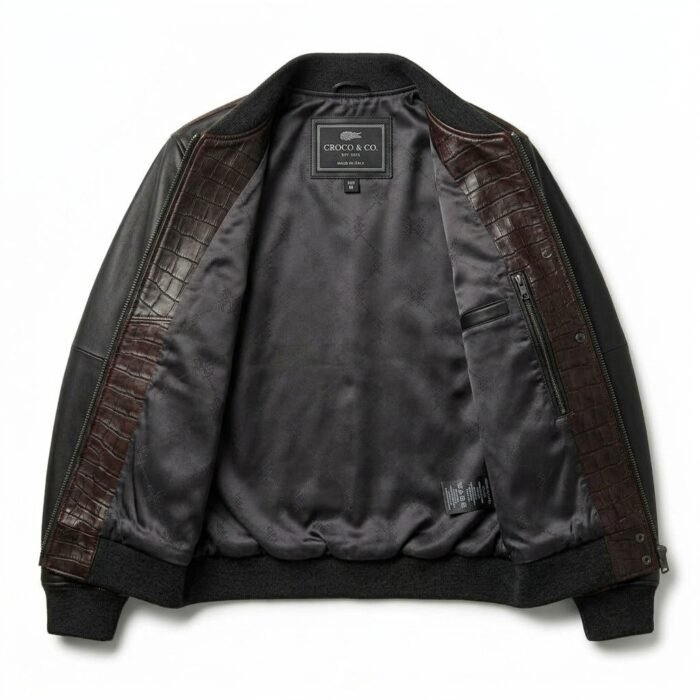 Premium Men's Brown Crocodile Embossed Real Leather Jacket MAS Leather Garments Inner View