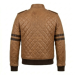 Premium Men's Brown Quilted Varsity Leather Jacket MAS Leather Garments Back View